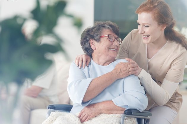 One of our staff providing senior home health care services to a client